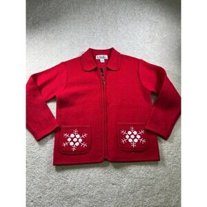 Lisa International Women's Red Wool Sweater Medium Snowflake Pockets